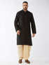 Vastramay Men's Black And Gold Silk Blend Kurta And Dhoti Set
